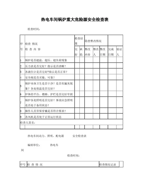 火力发电厂全套安全检查表
