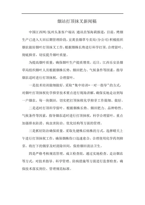 烟站打顶抹叉新闻稿