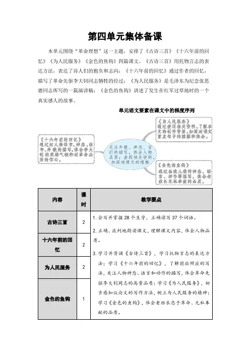 部编版六年级语文下册第四单元 集体备课