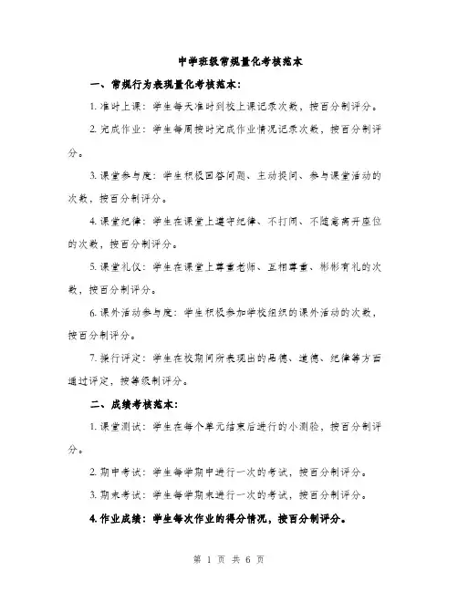 中学班级常规量化考核范本(二篇)