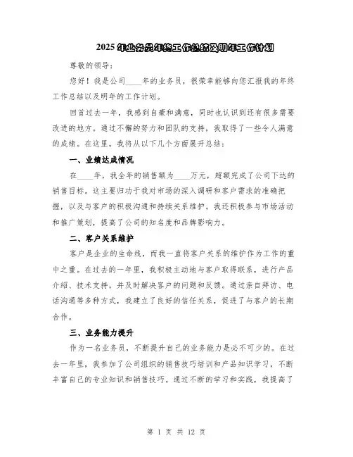 2025年业务员年终工作总结及明年工作计划（5篇）