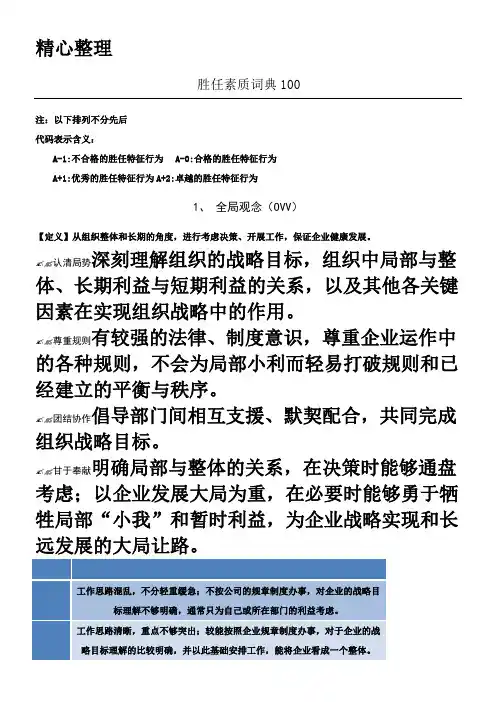 胜任力素质词典100