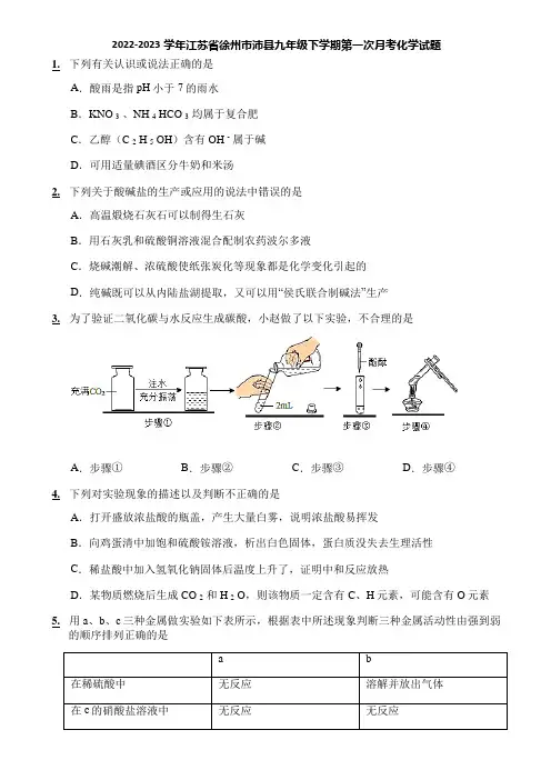 2022-2023学年江苏省徐州市沛县九年级下学期第一次月考化学试题