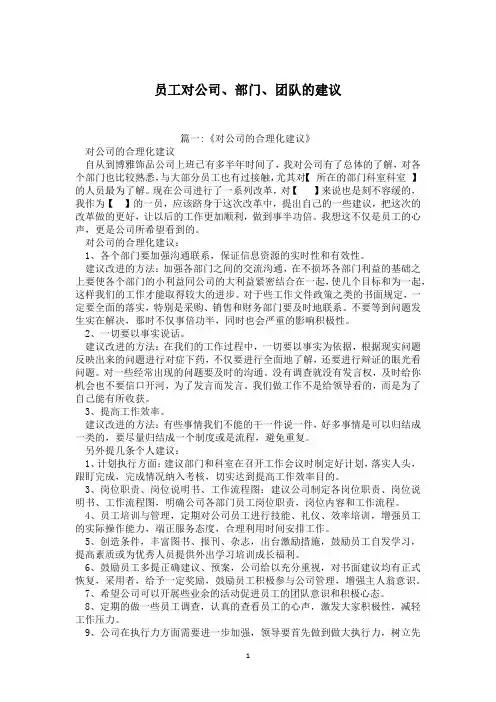 员工对公司、部门、团队的建议