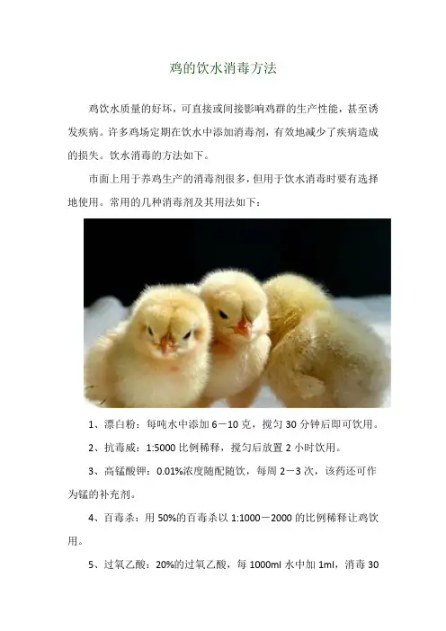 鸡的饮水消毒方法