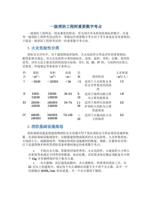 一级消防工程师重要数字考点总结