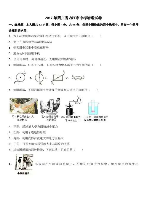 四川省内江市2017中考物理试题含答案解析[真题]