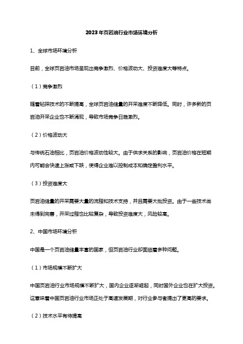 2023年页岩油行业市场环境分析