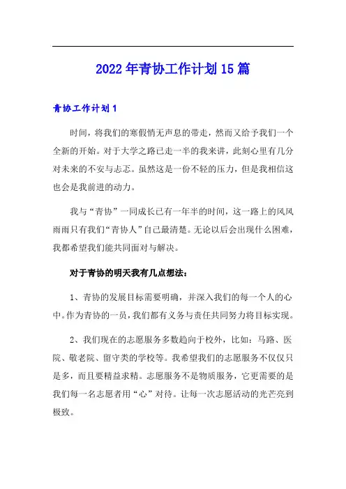 2022年青协工作计划15篇