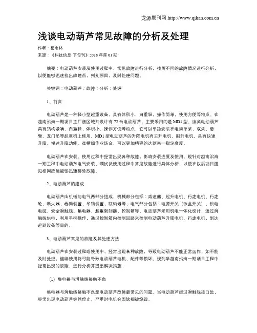 浅谈电动葫芦常见故障的分析及处理