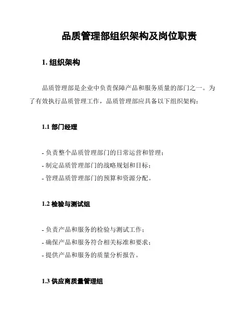 品质管理部组织架构及岗位职责