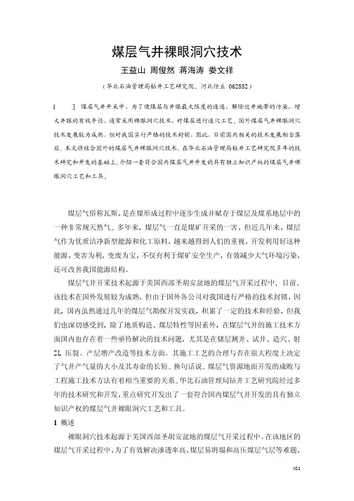 煤层气井裸眼洞穴技术