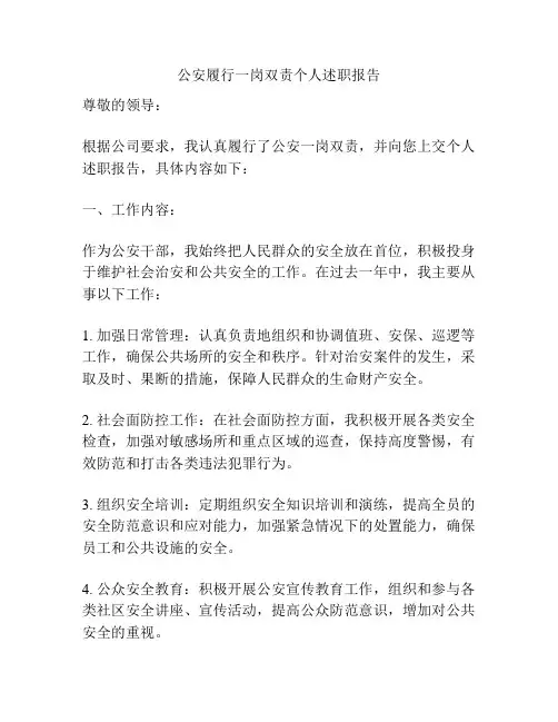 公安履行一岗双责个人述职报告