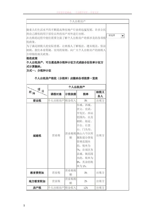 北京市房屋出租纳税标准