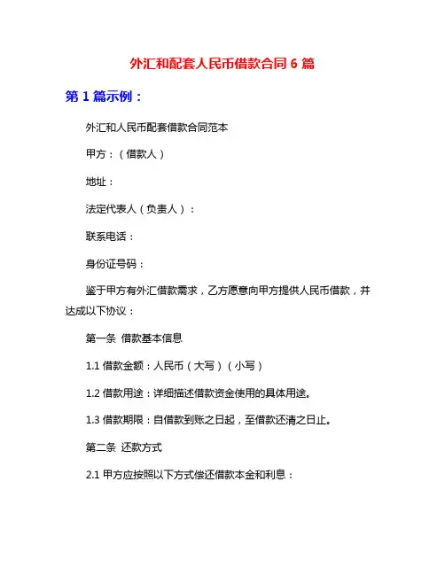 外汇和配套人民币借款合同6篇