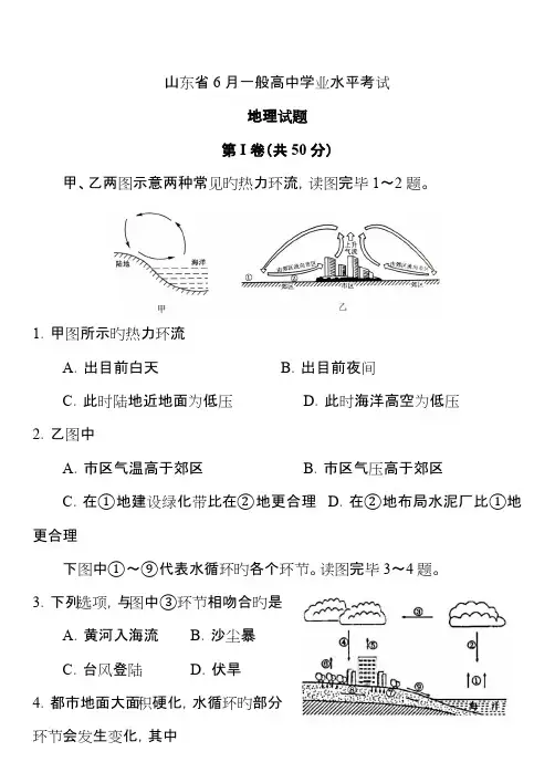 2023年山东省6月普通高中学业水平考试地理试题及答案