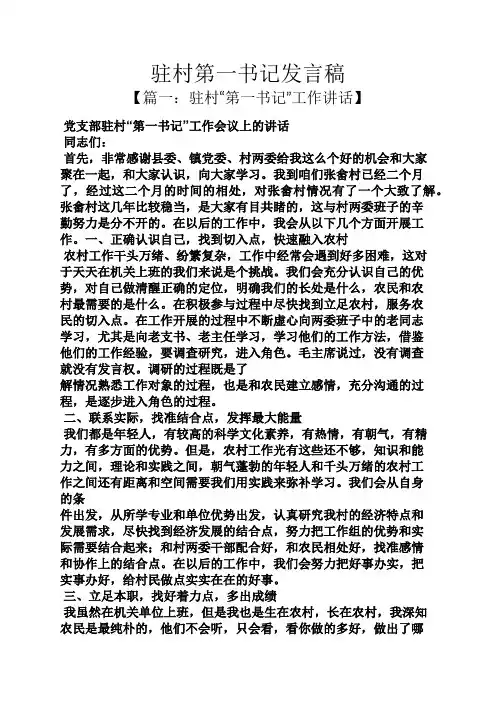 驻村第一书记发言稿