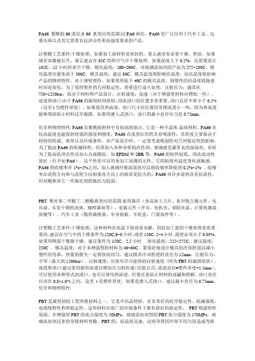 PA66 聚酰胺66或尼龙66 典型应用范围
