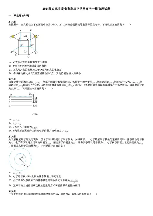 2024届山东省泰安市高三下学期高考一模物理试题