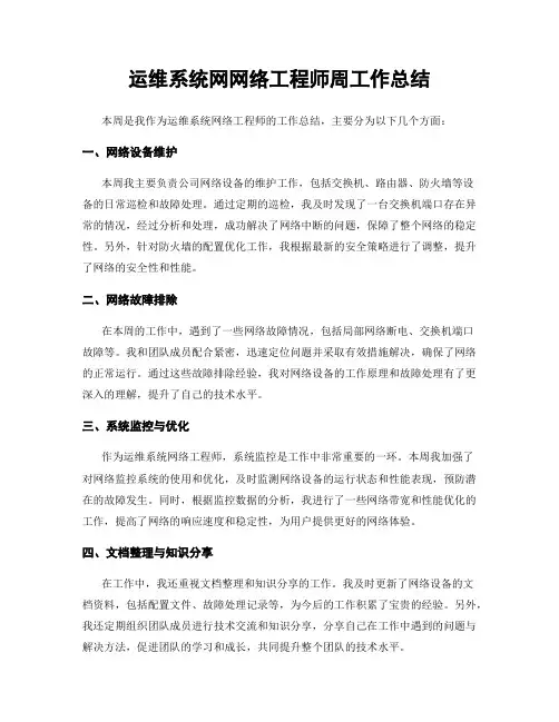 运维系统网网络工程师周工作总结