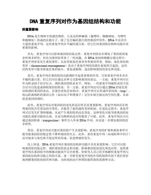 DNA重复序列对作为基因组结构和功能