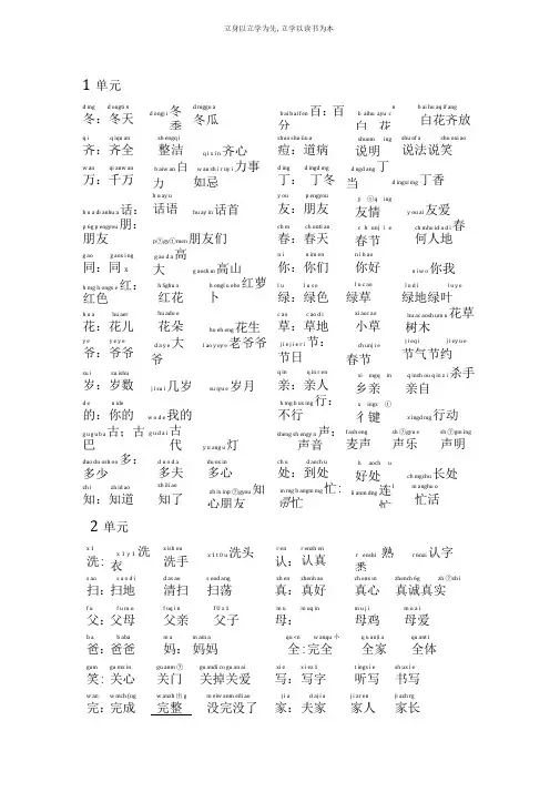 一年级下册生字词语带拼音