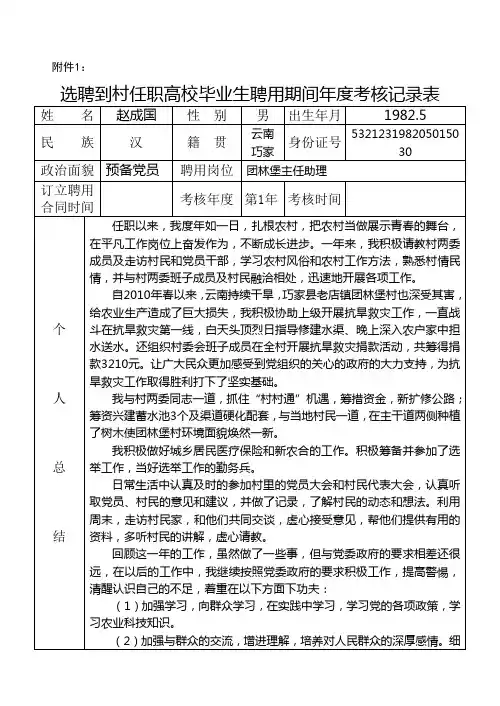 大学生村官考核记录表