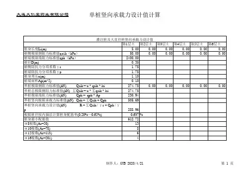 灌注桩及大直径桩竖向承载力设计值