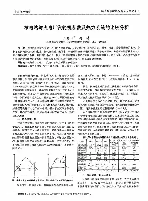 核电站与火电厂汽轮机参数及热力系统的比较分析