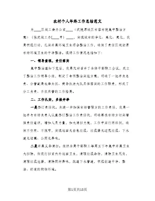 2023年农村个人年终工作总结范文(5篇)