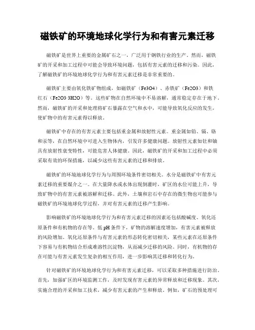 磁铁矿的环境地球化学行为和有害元素迁移