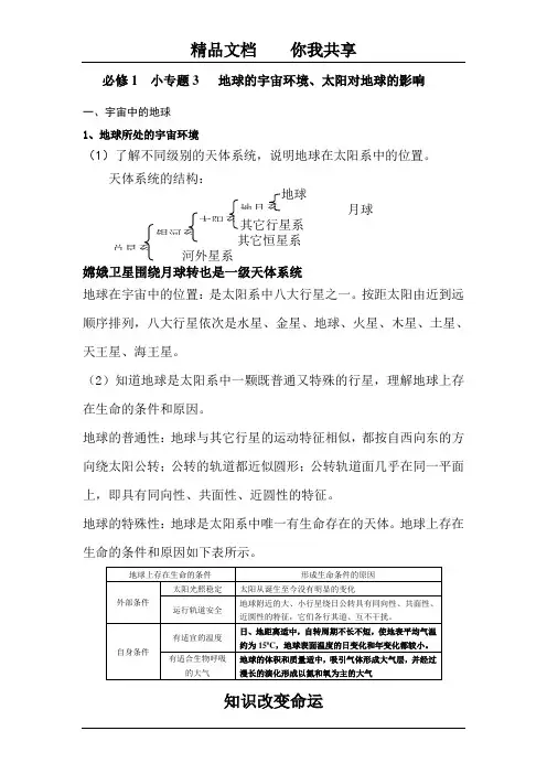 高一地理地球的宇宙环境练习题