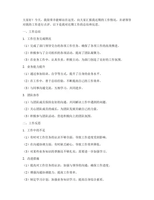 工作汇报领导点评发言稿