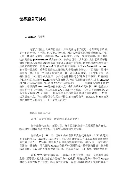 世界船公司排名简介汇总