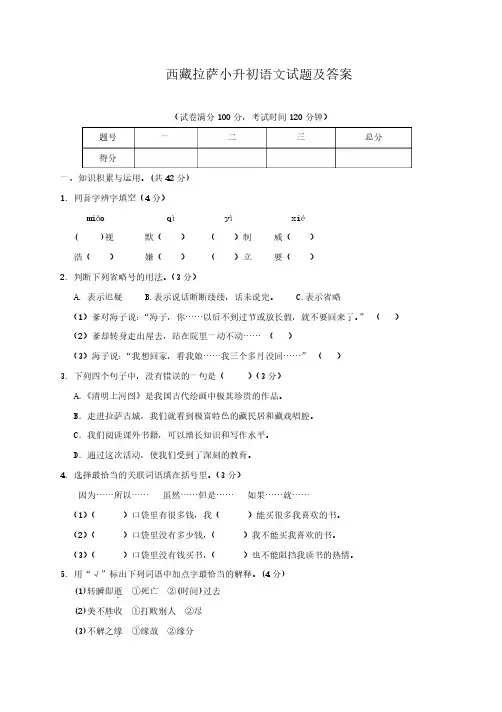 小升初语文试题试卷及答案 