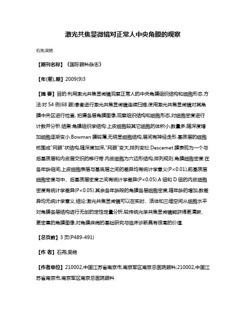 激光共焦显微镜对正常人中央角膜的观察