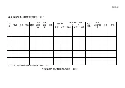 消毒供应中心7个表格