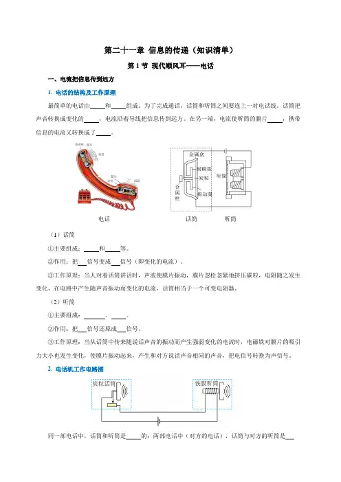 第二十一章 信息的传递(知识清单)-2024-2025学年九年级物理全一册同步备课系列(人教版)(学
