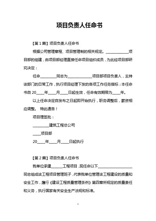 项目负责人任命书