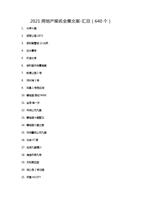 2021房地产案名全集文案-汇总(640个)