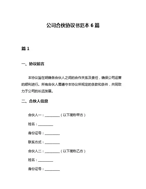 公司合伙协议书范本6篇