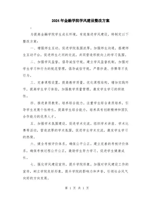 2024年金融学院学风建设整改方案