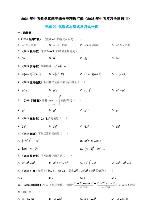 初中中考数学专题02 代数式与整式及因式分解(原卷版) 