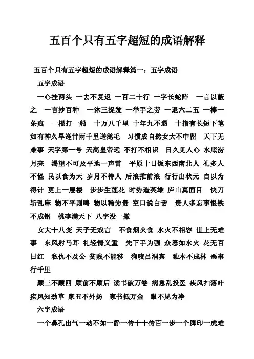 五百个只有五字超短的成语解释