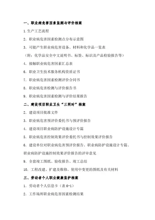 职业健康六大档案内容