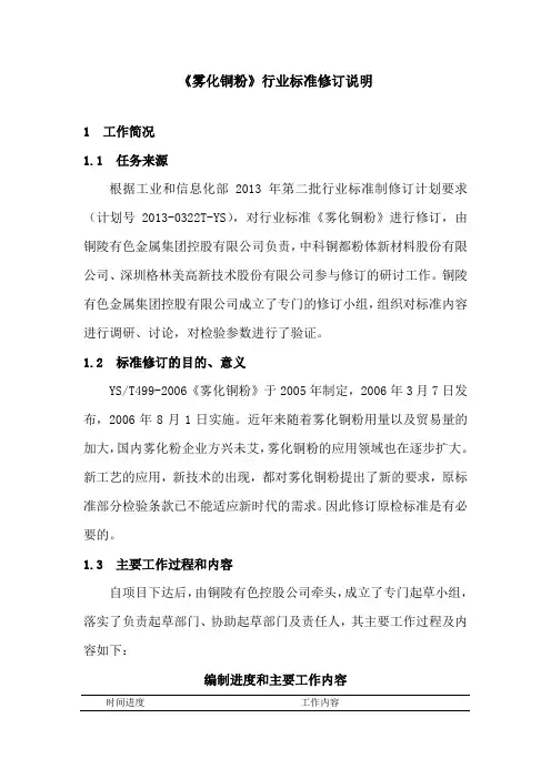 行业标准《雾化铜粉》编制说明