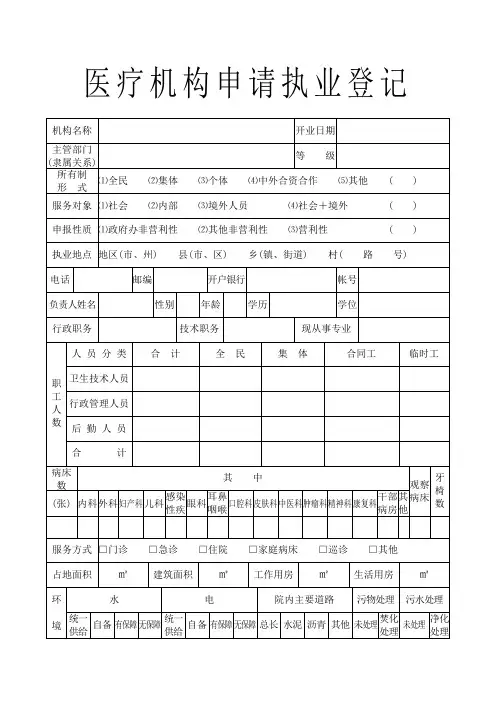 医疗机构申请执业登记表