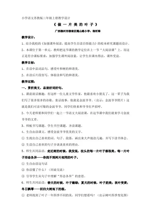 《做一片美的叶子》教学过程