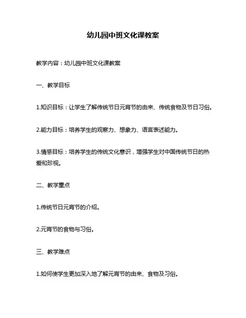 幼儿园中班文化课教案