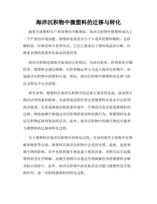 海洋沉积物中微塑料的迁移与转化